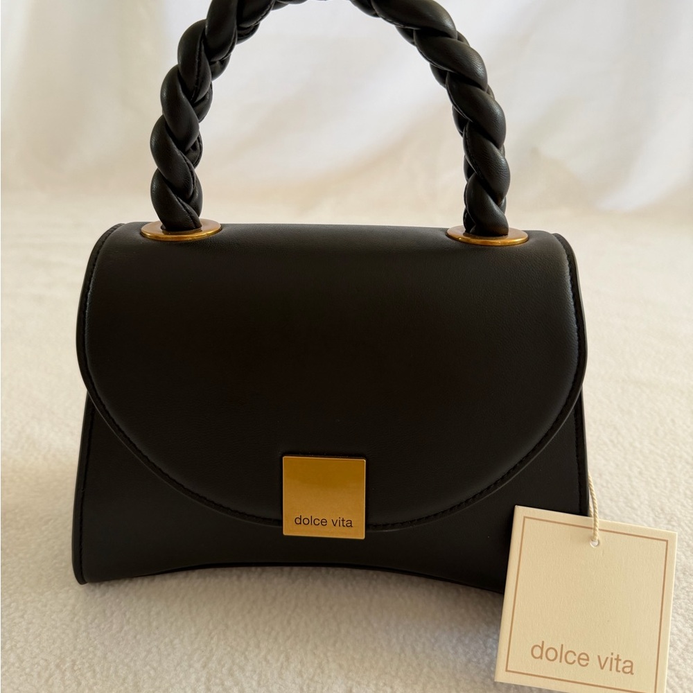 Dolce Vita Black Braided Mini Top-Handle Bag with Gold Hardware - Picture 2 of 12